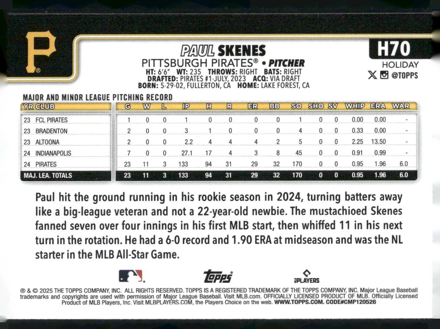 2025 Topps Holiday #H70 Paul Skenes