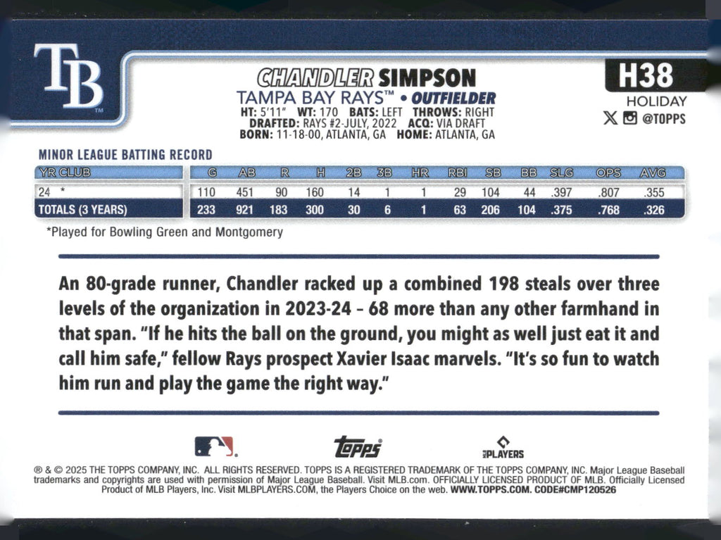 2025 Topps Holiday #H38 Chandler Simpson
