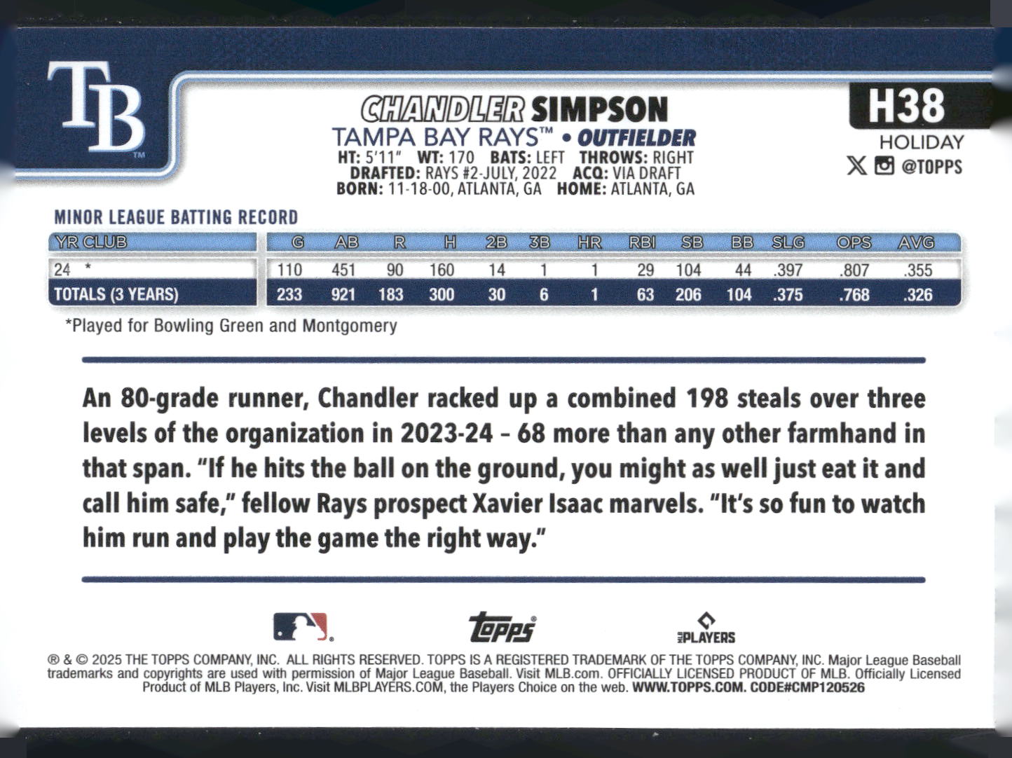 2025 Topps Holiday #H38 Chandler Simpson