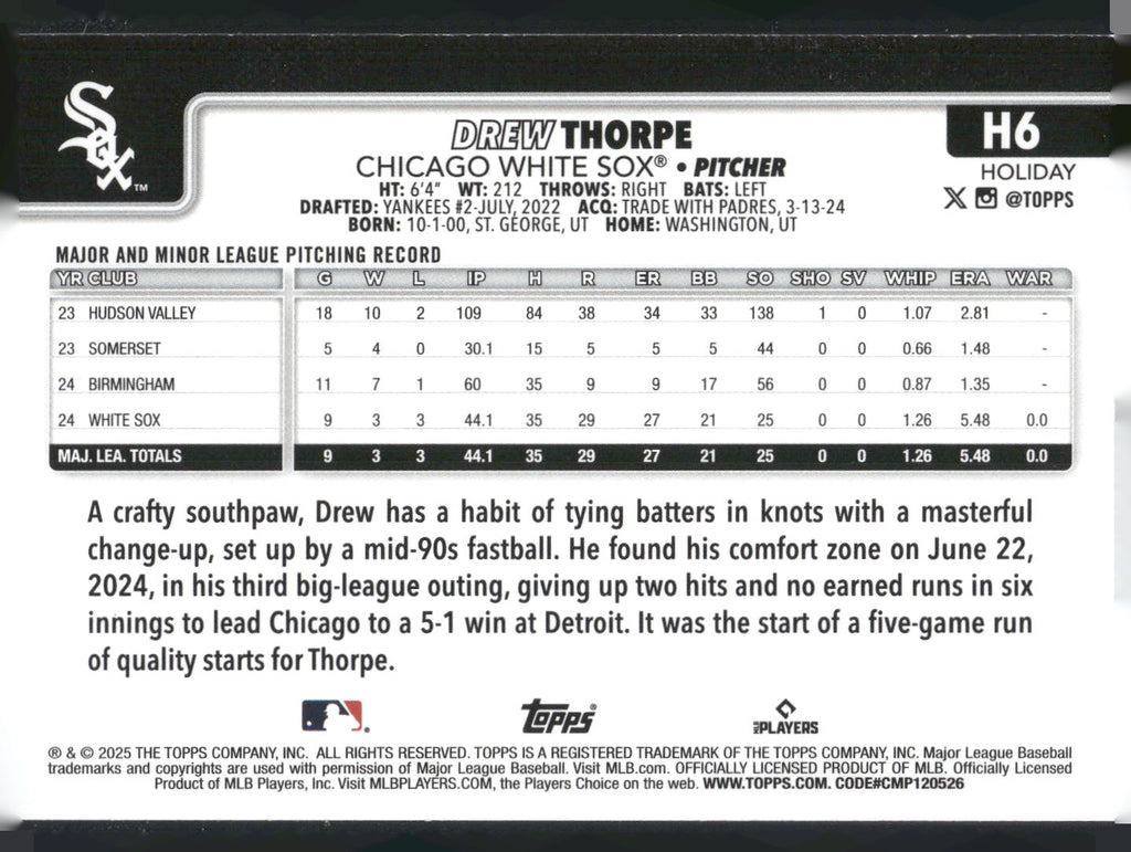 2025 Topps Holiday #H6 Drew Thorpe