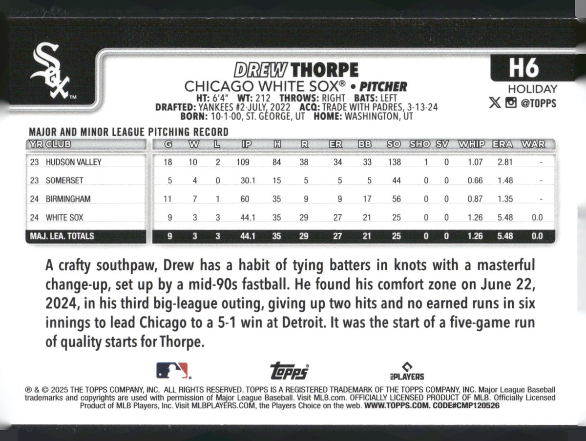 2025 Topps Holiday #H6 Drew Thorpe