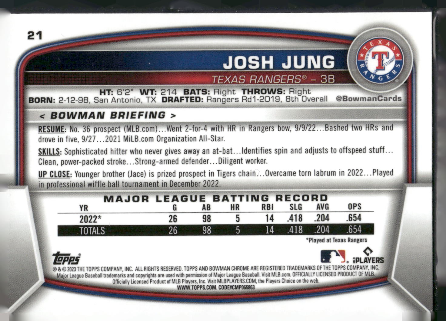 2023 Bowman Chrome #21 Josh Jung