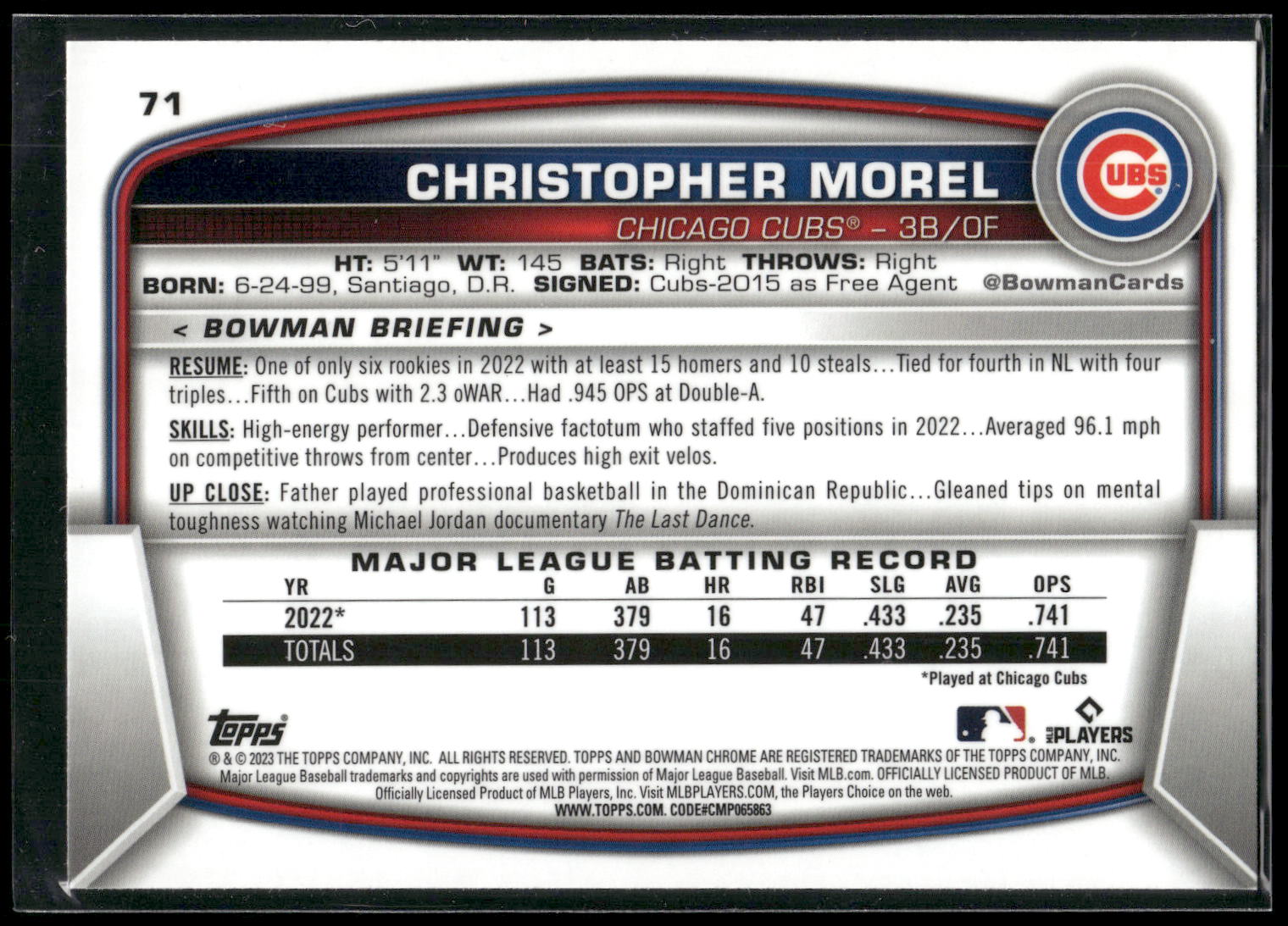 2023 Bowman Chrome #71 Christopher Morel