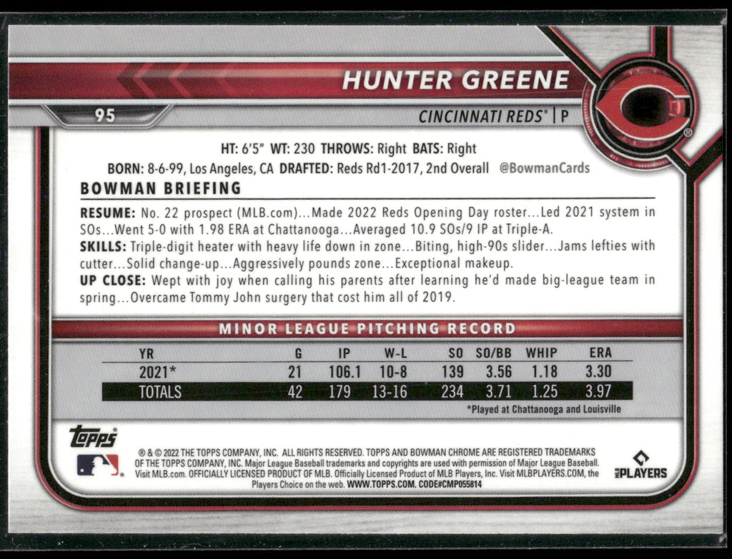 2022 Bowman Chrome #95 Hunter Greene