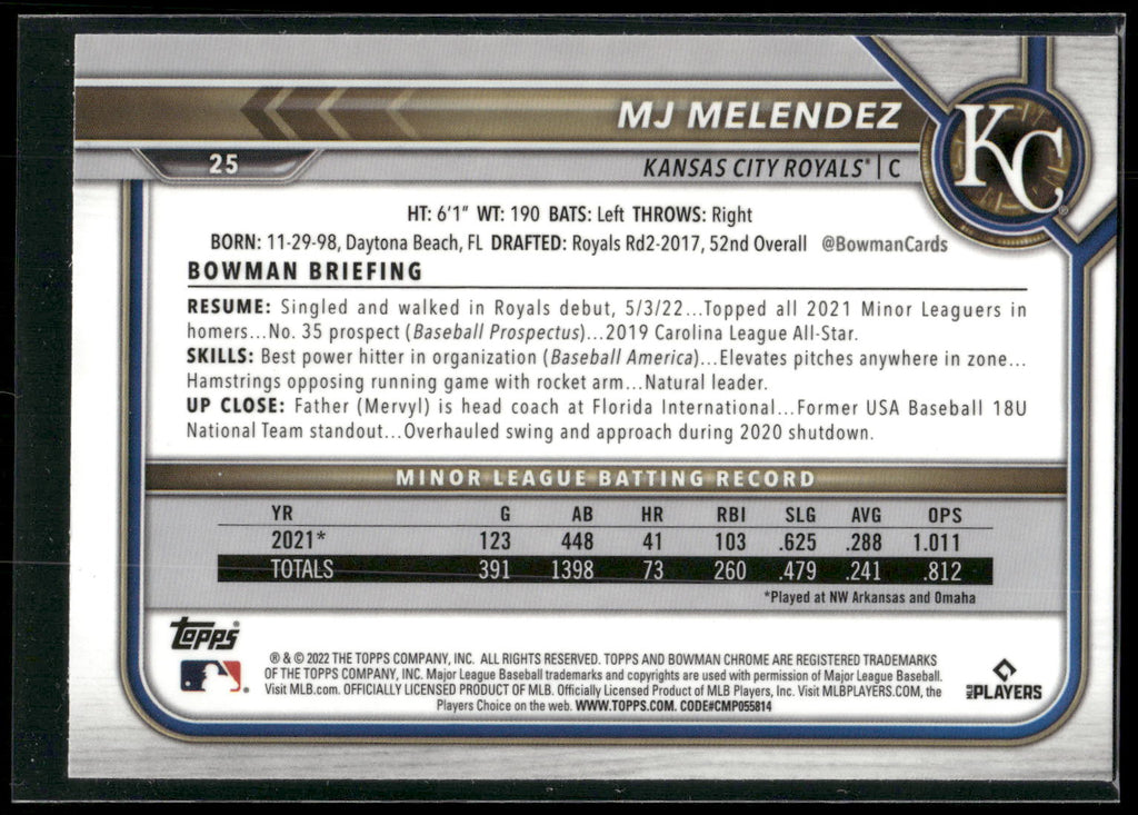2022 Bowman Chrome #25 MJ Melendez