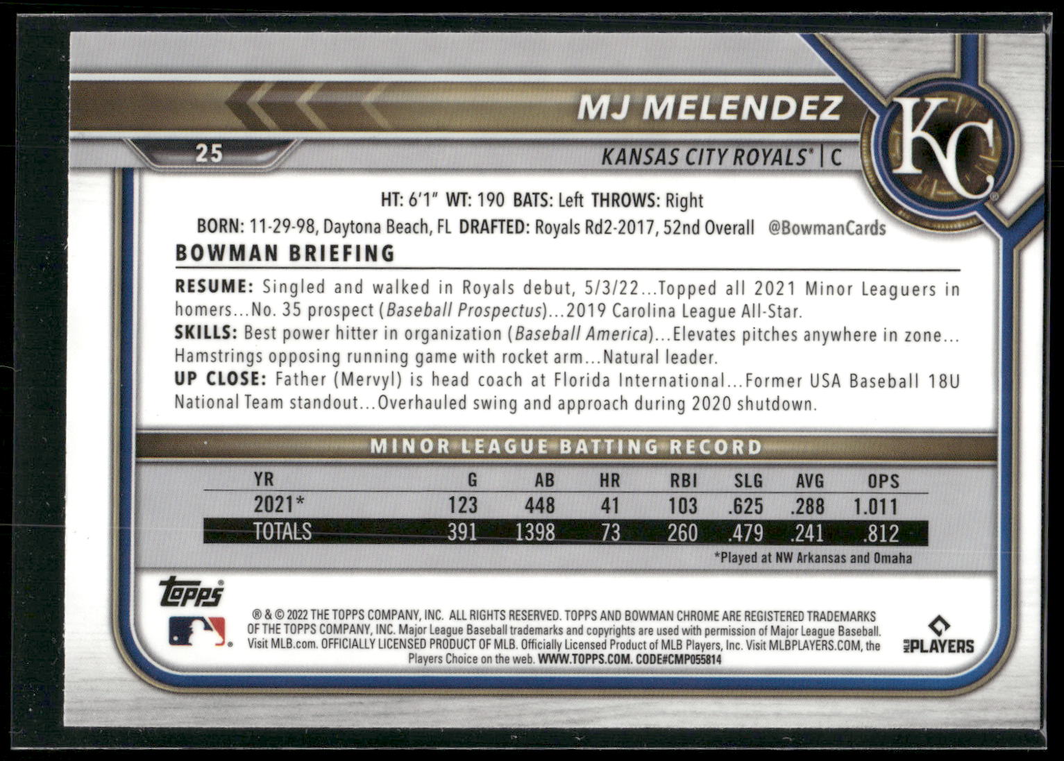 2022 Bowman Chrome #25 MJ Melendez