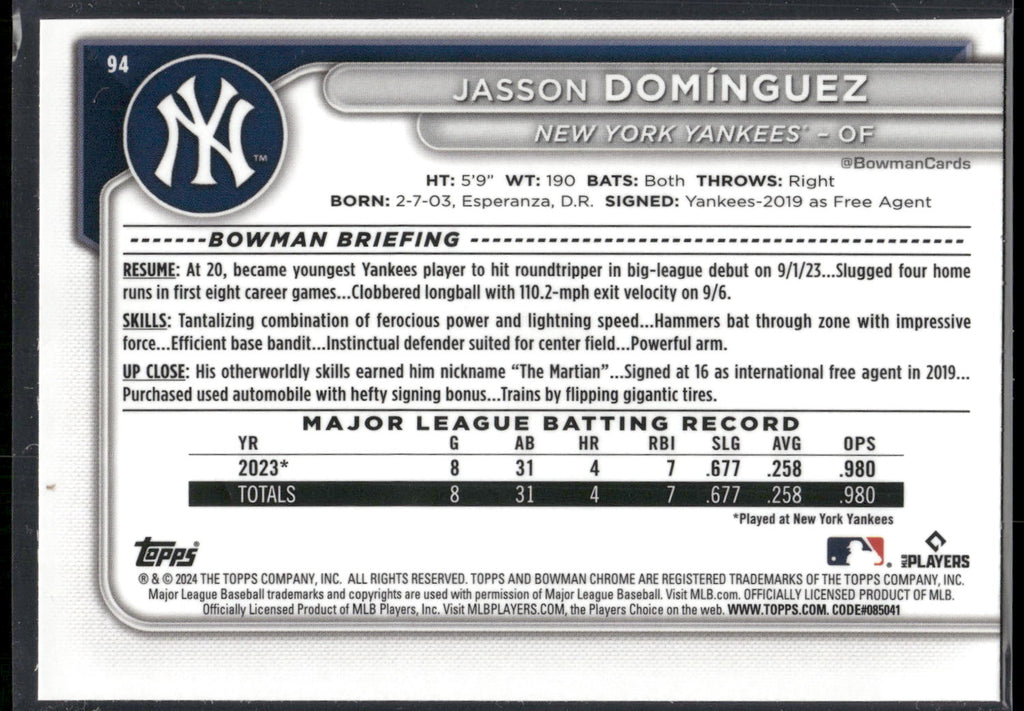 2024 Bowman Chrome #94 Jasson Domínguez