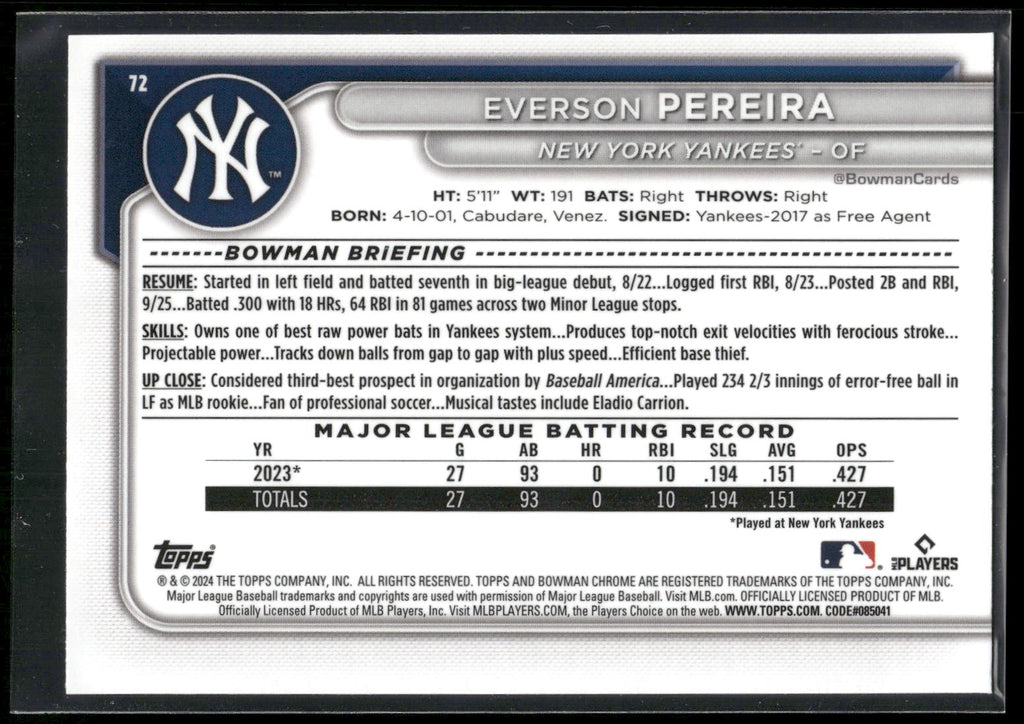2024 Bowman Chrome #72 Everson Pereira