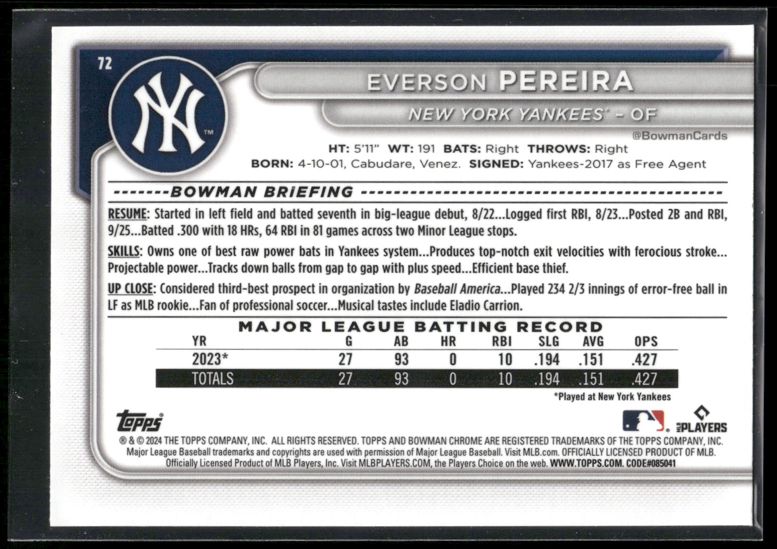 2024 Bowman Chrome #72 Everson Pereira