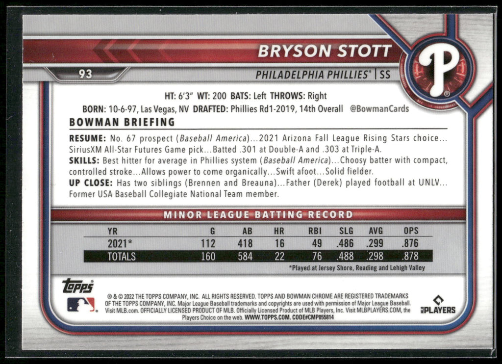 2022 Bowman Chrome #93 Bryson Stott