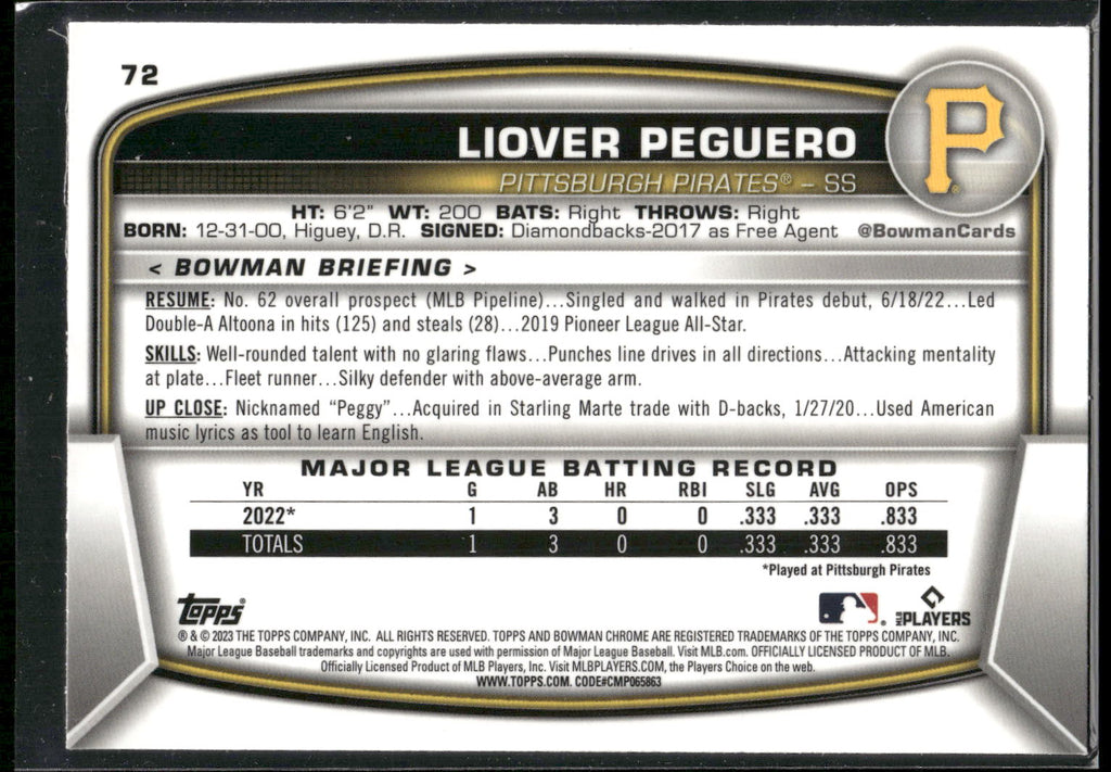 2023 Bowman Chrome #72 Liover Peguero