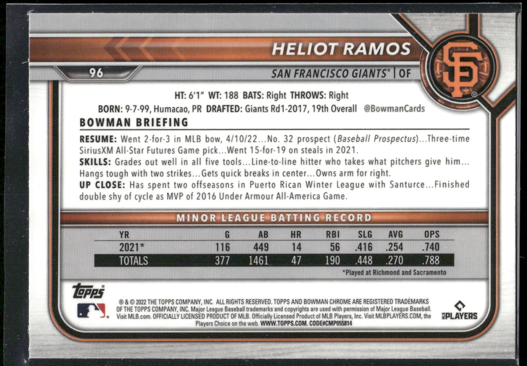 2022 Bowman Chrome #96 Heliot Ramos