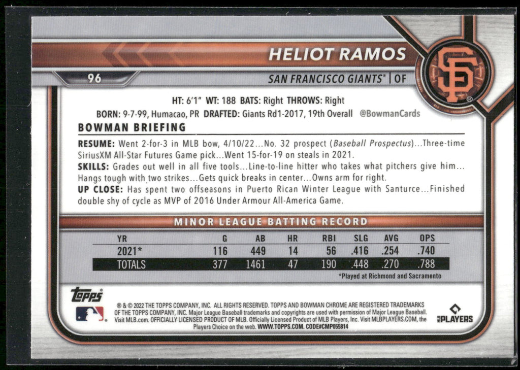 2022 Bowman Chrome #96 Heliot Ramos