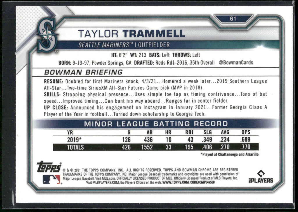 2021 Bowman Chrome #61 Taylor Trammell