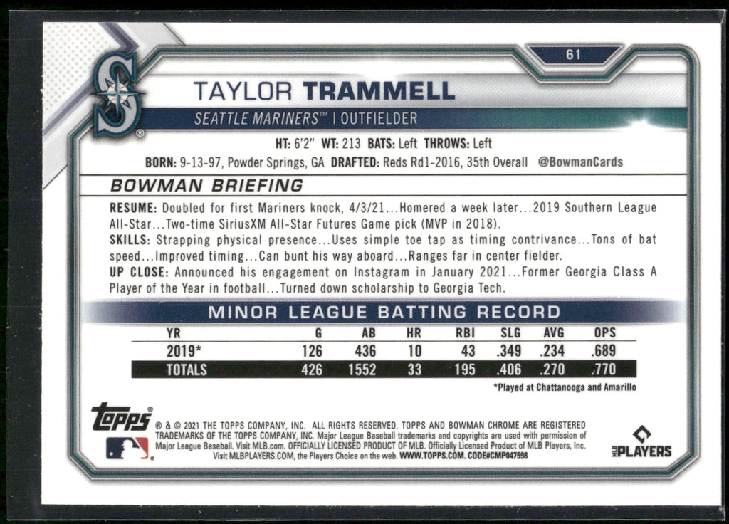 2021 Bowman Chrome #61 Taylor Trammell