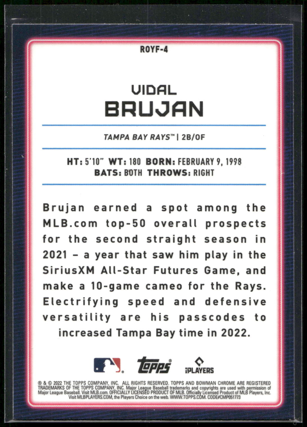 2022 Bowman Chrome Rookie of the Year Favorites #ROYF-4 Vidal Brujan