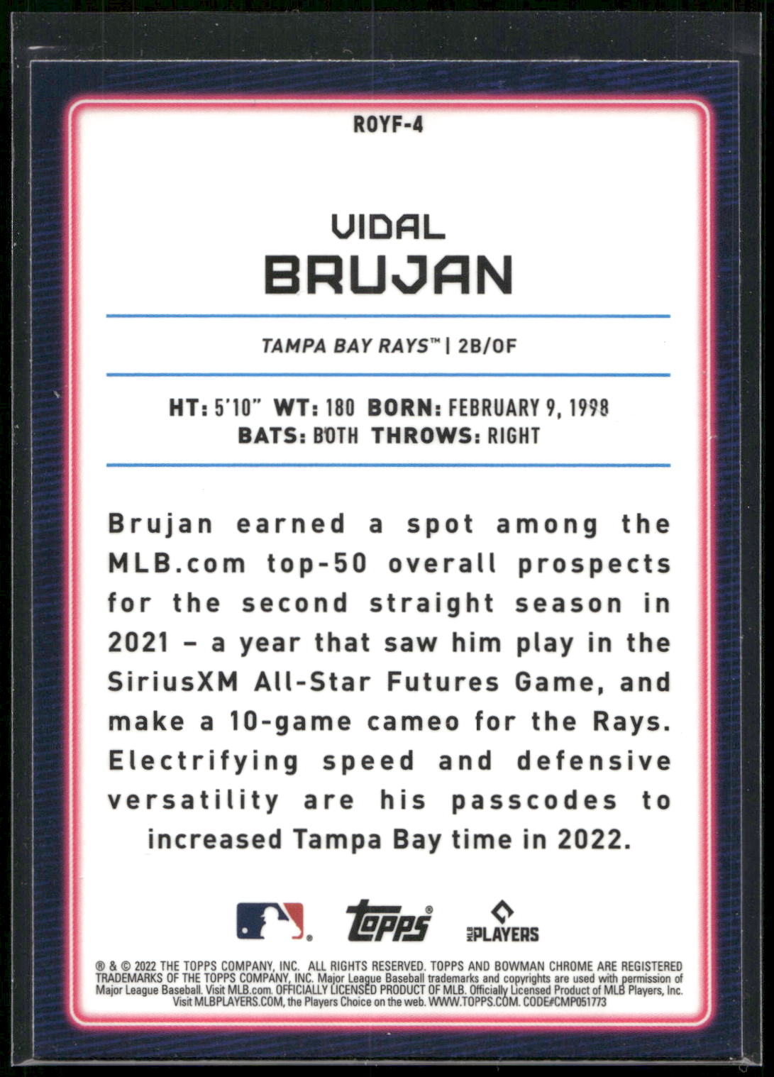 2022 Bowman Chrome Rookie of the Year Favorites #ROYF-4 Vidal Brujan