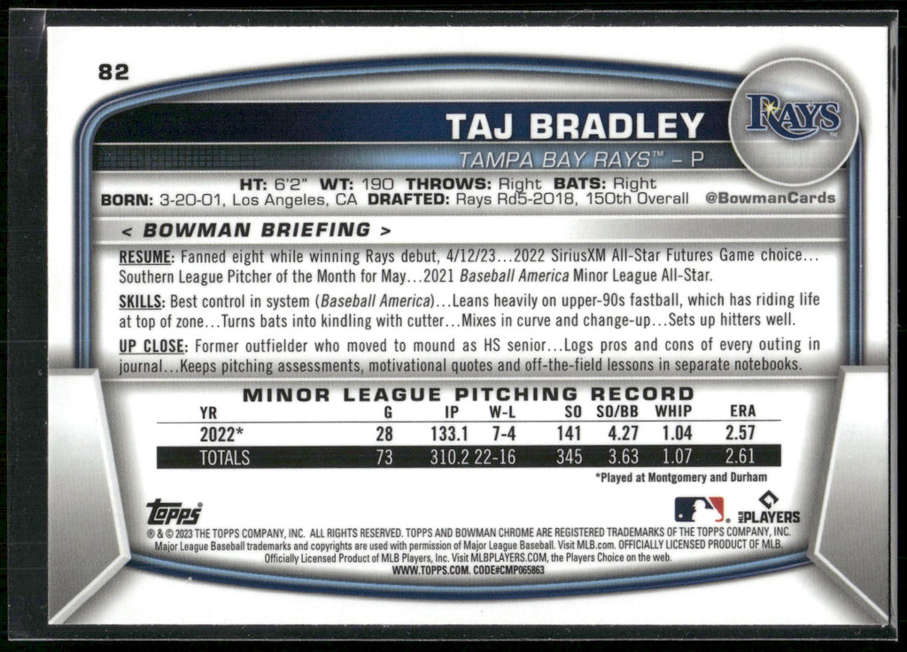 2023 Bowman Chrome #82 Taj Bradley