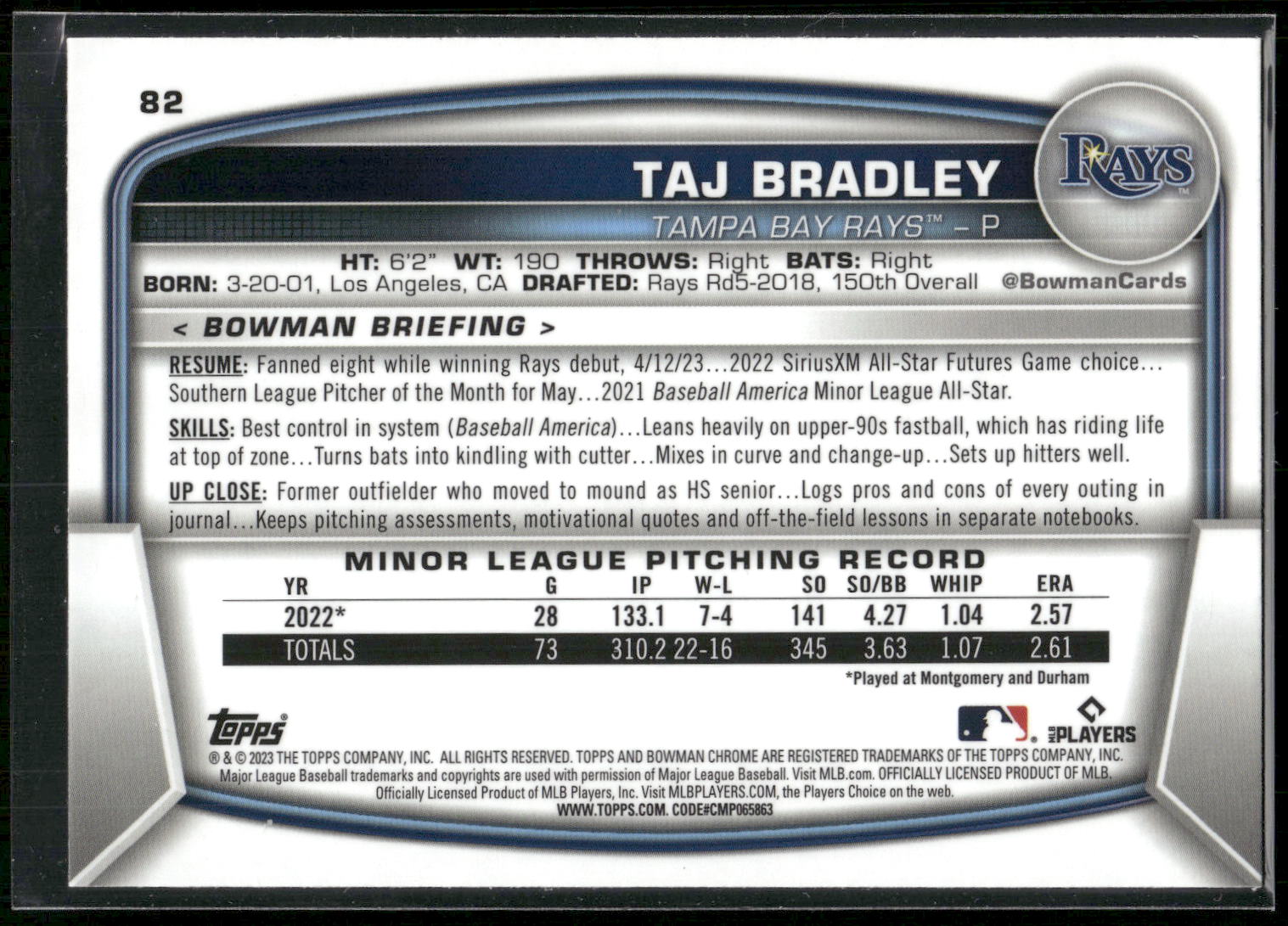 2023 Bowman Chrome #82 Taj Bradley