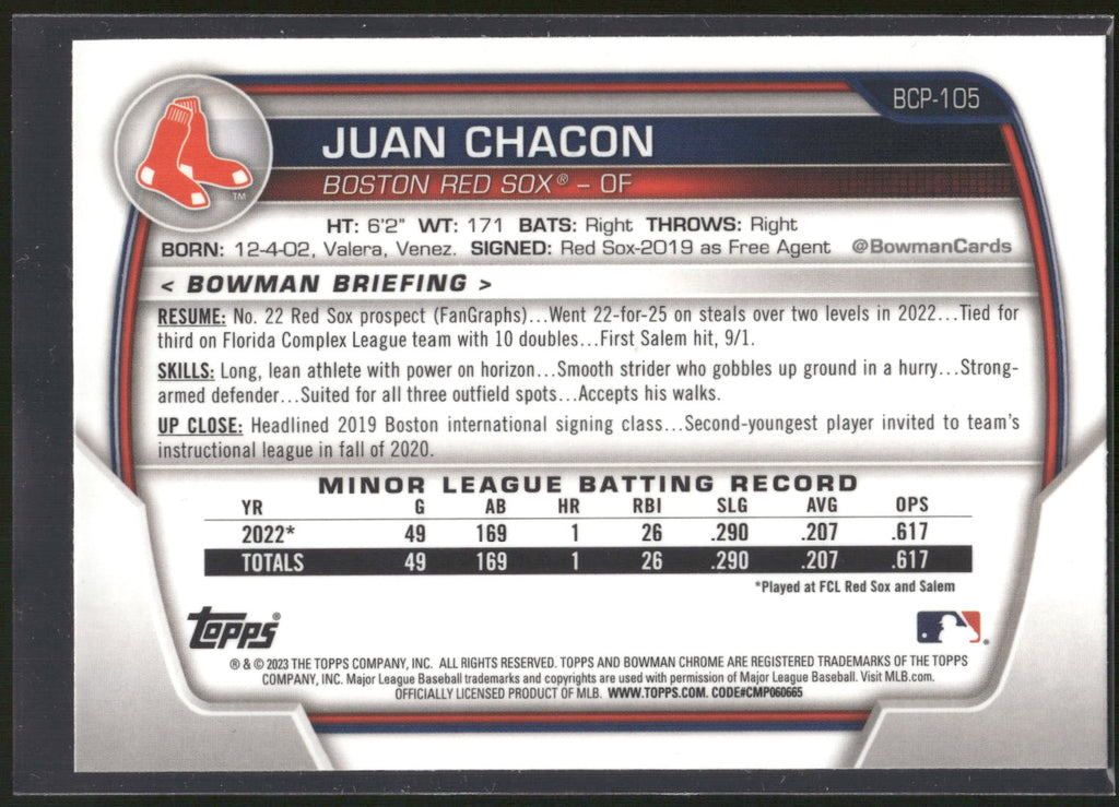 2023 Bowman #BCP-105 Juan Chacon Chrome Prospects