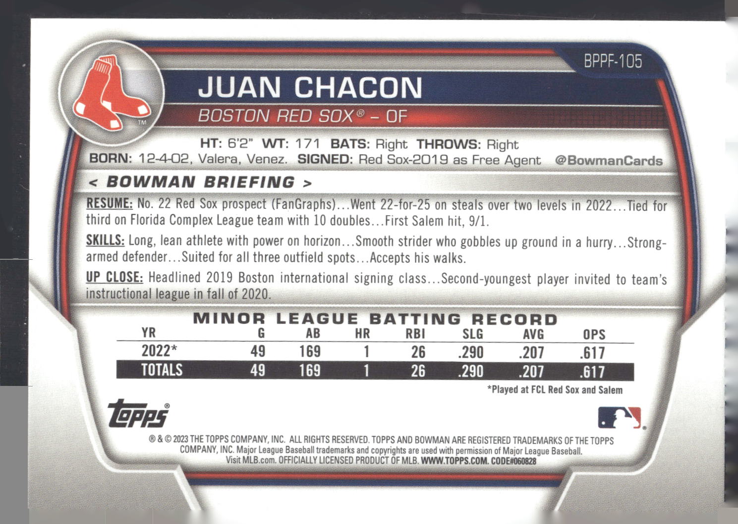 2023 Bowman 1st Edition #BPPF-105 Juan Chacon