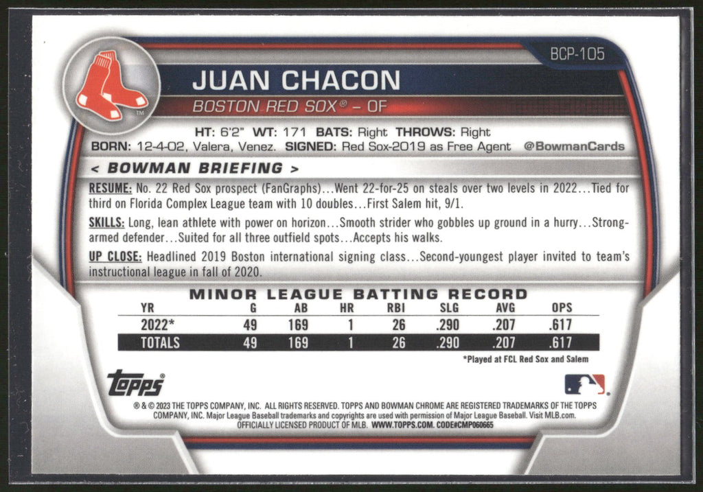 2023 Bowman #BCP-105 Juan Chacon Chrome Prospects