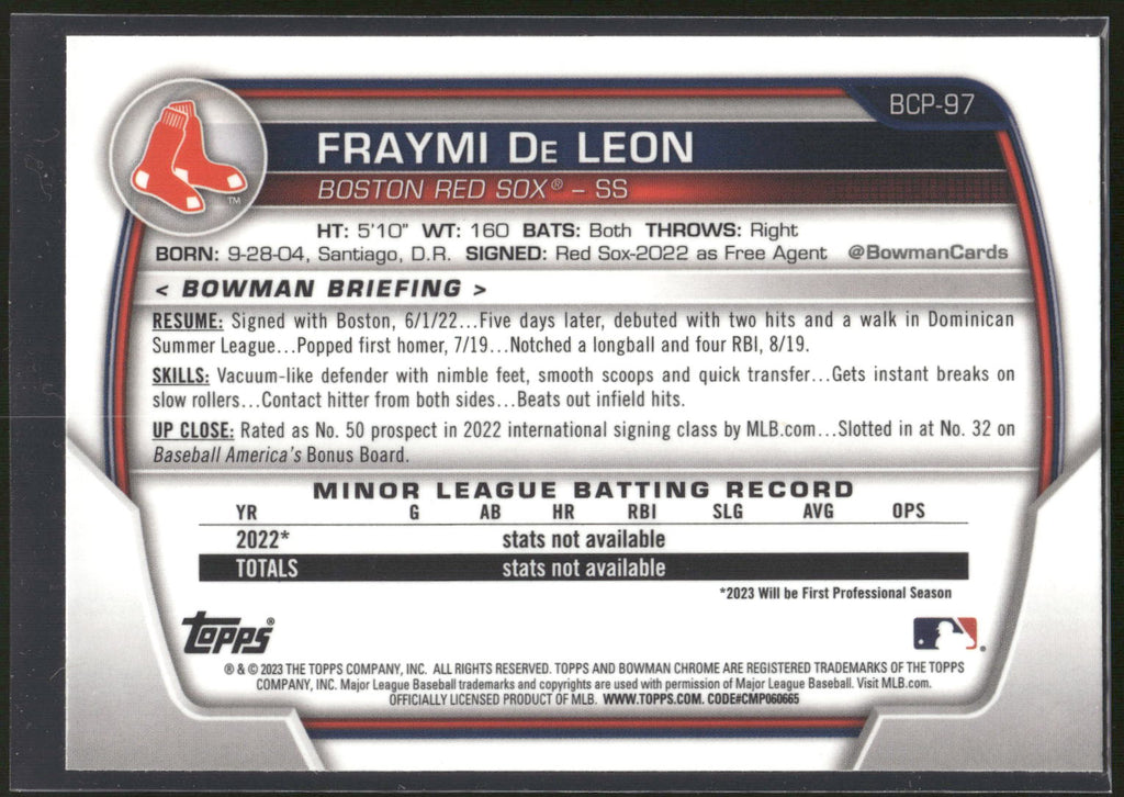 2023 Bowman #BCP-97 Fraymi De Leon Chrome Prospects