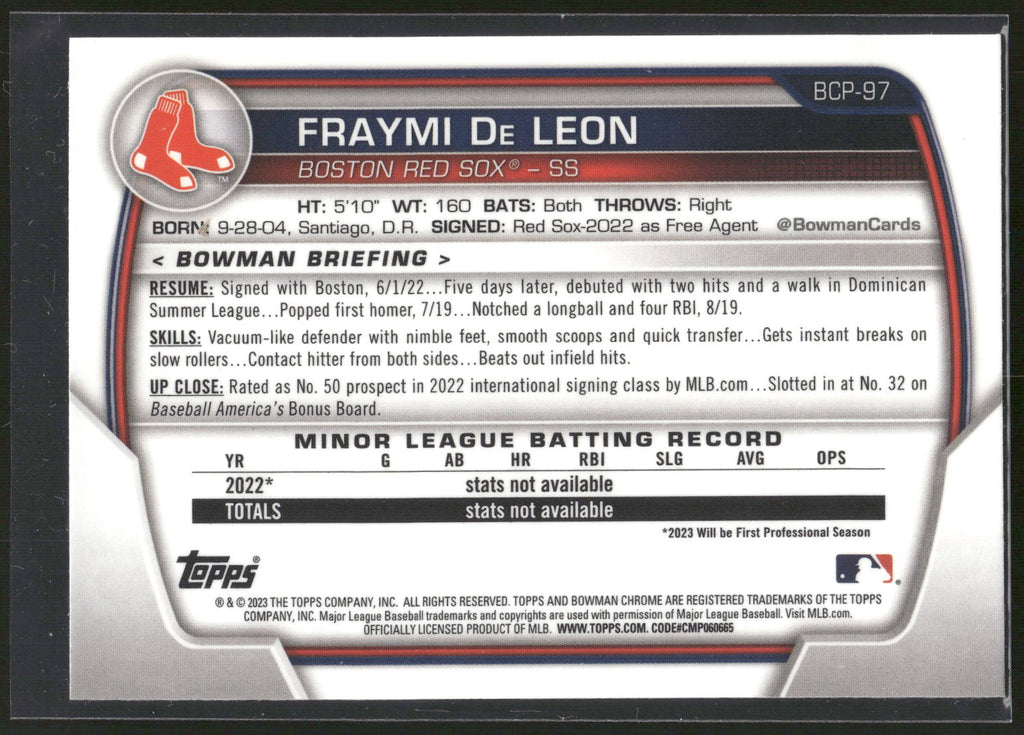 2023 Bowman #BCP-97 Fraymi De Leon Chrome Prospects