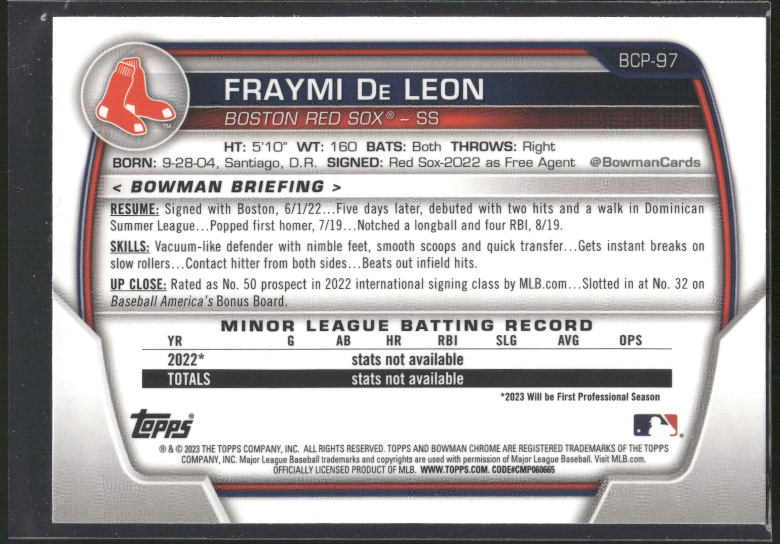 2023 Bowman #BP-97 Fraymi De Leon Prospects