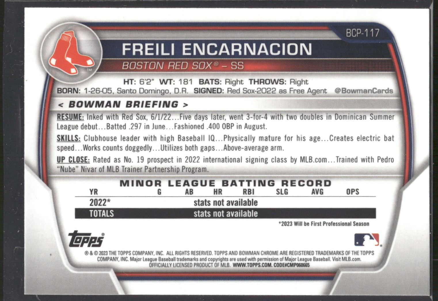 2023 Bowman #BCP-117 Freili Encarnacion Chrome Prospects