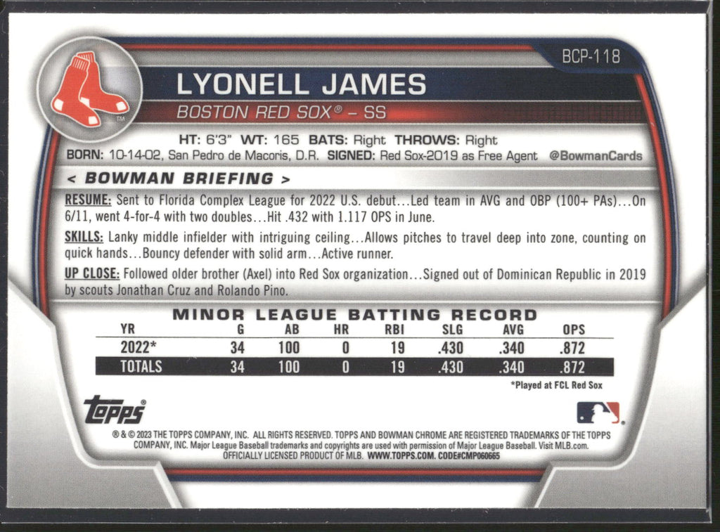 2023 Bowman #BCP-118 Lyonell James Chrome Prospects