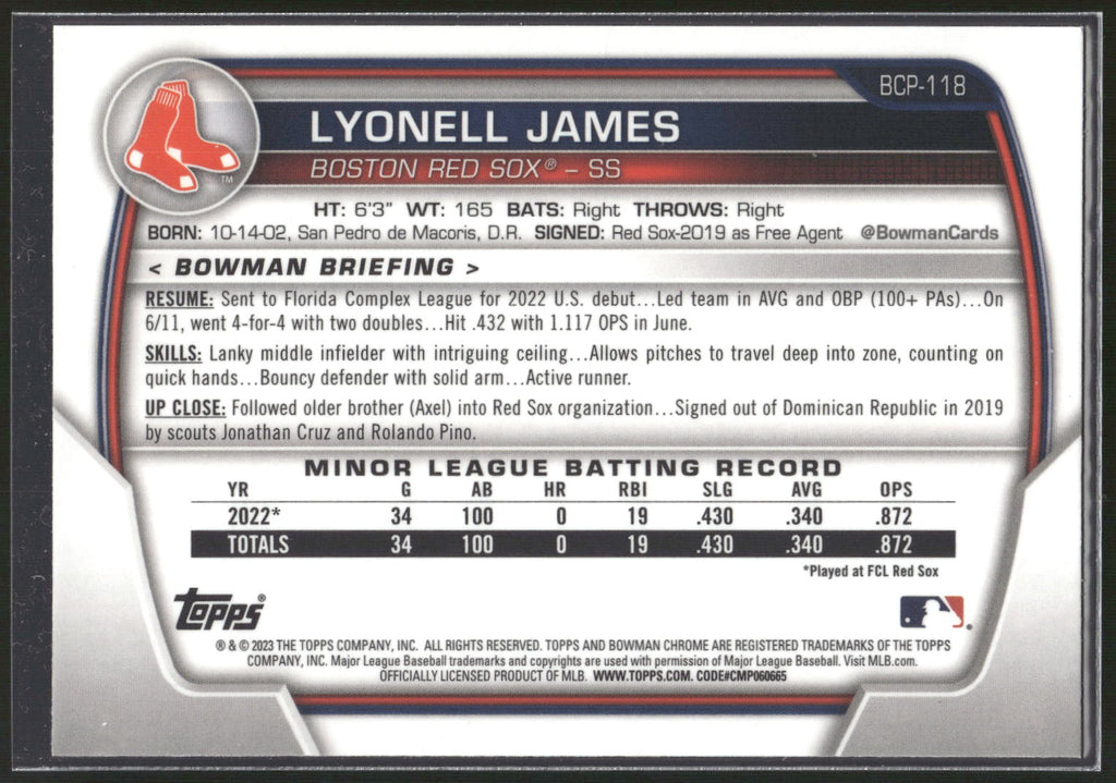 2023 Bowman #BCP-118 Lyonell James Chrome Prospects