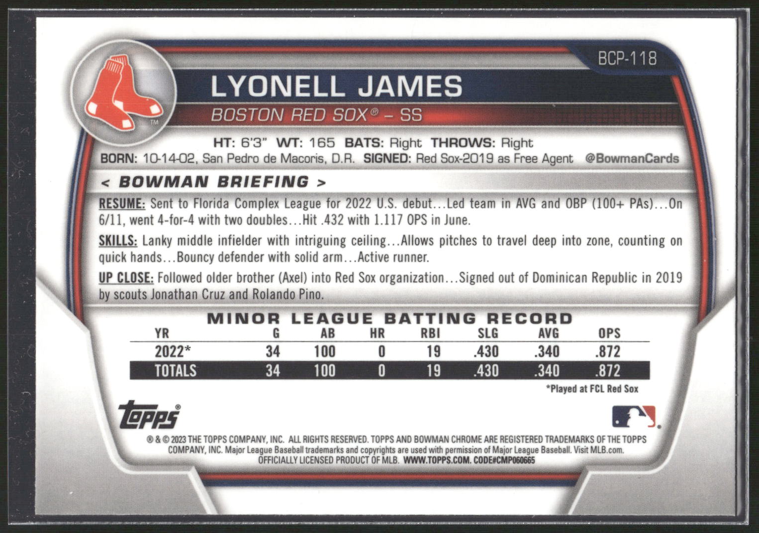 2023 Bowman #BCP-118 Lyonell James Chrome Prospects