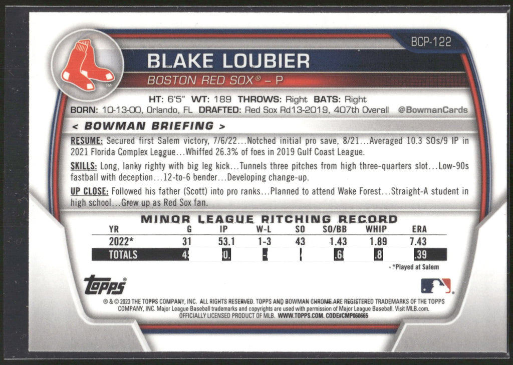 2023 Bowman #BCP-122 Blake Loubier Chrome Prospects