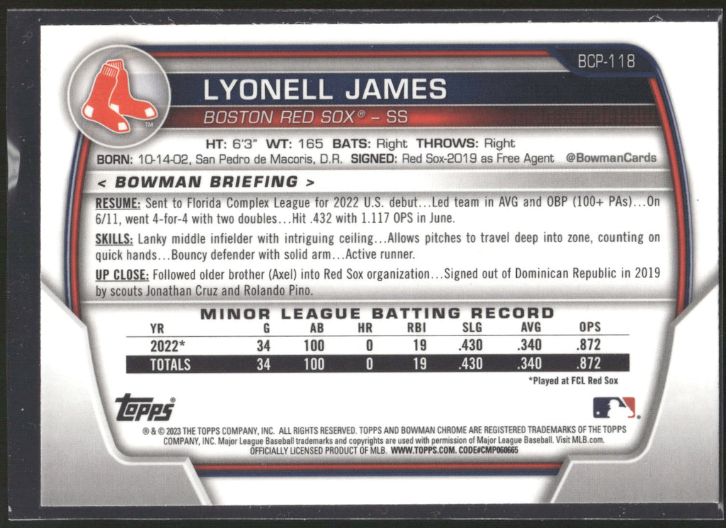 2023 Bowman #BCP-118 Lyonell James Chrome Prospects