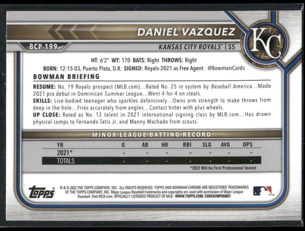 2022 Bowman Chrome #BCP-199 Daniel Vazquez Prospects