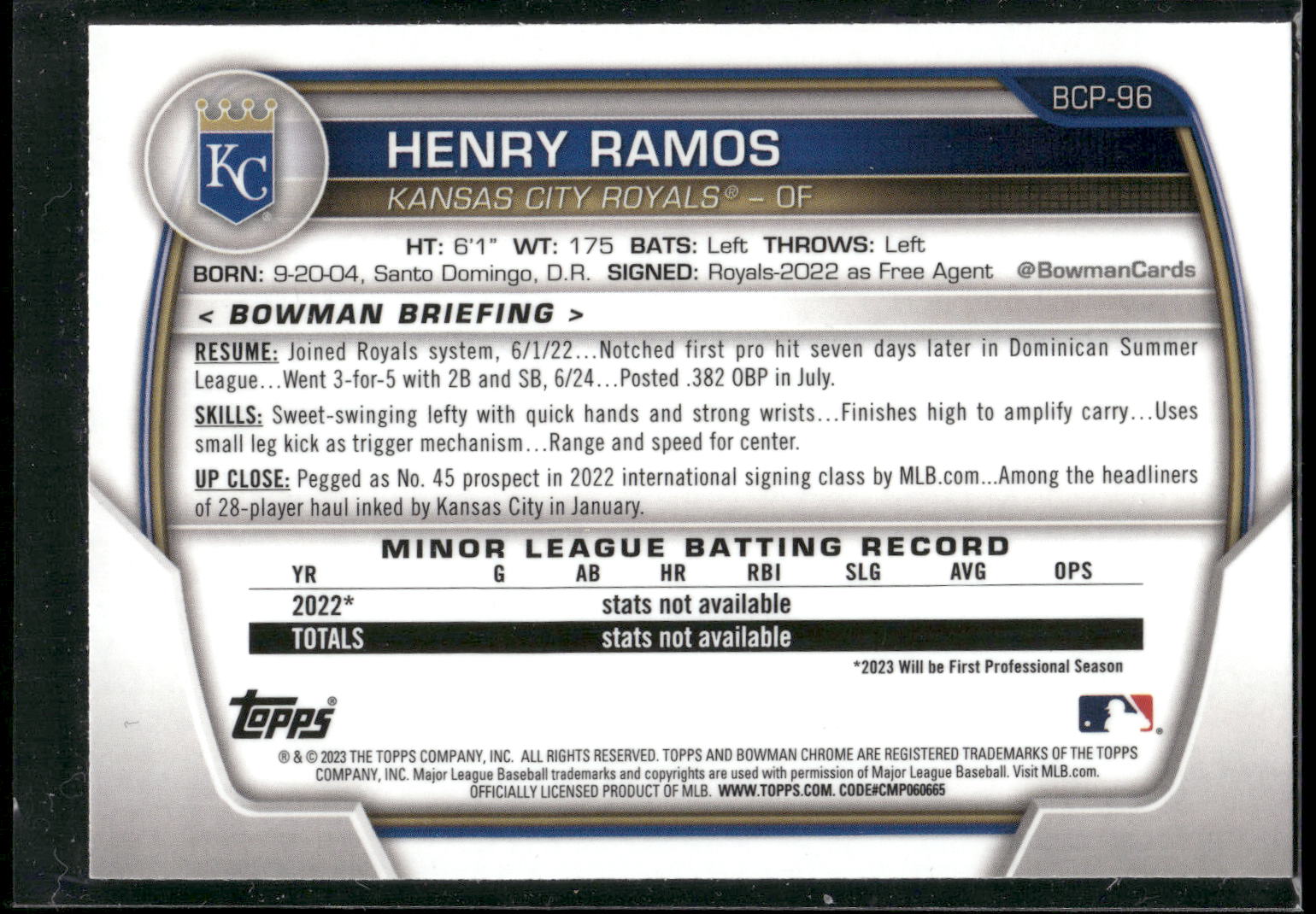 2023 Bowman #BCP-96 Henry Ramos Chrome Prospects