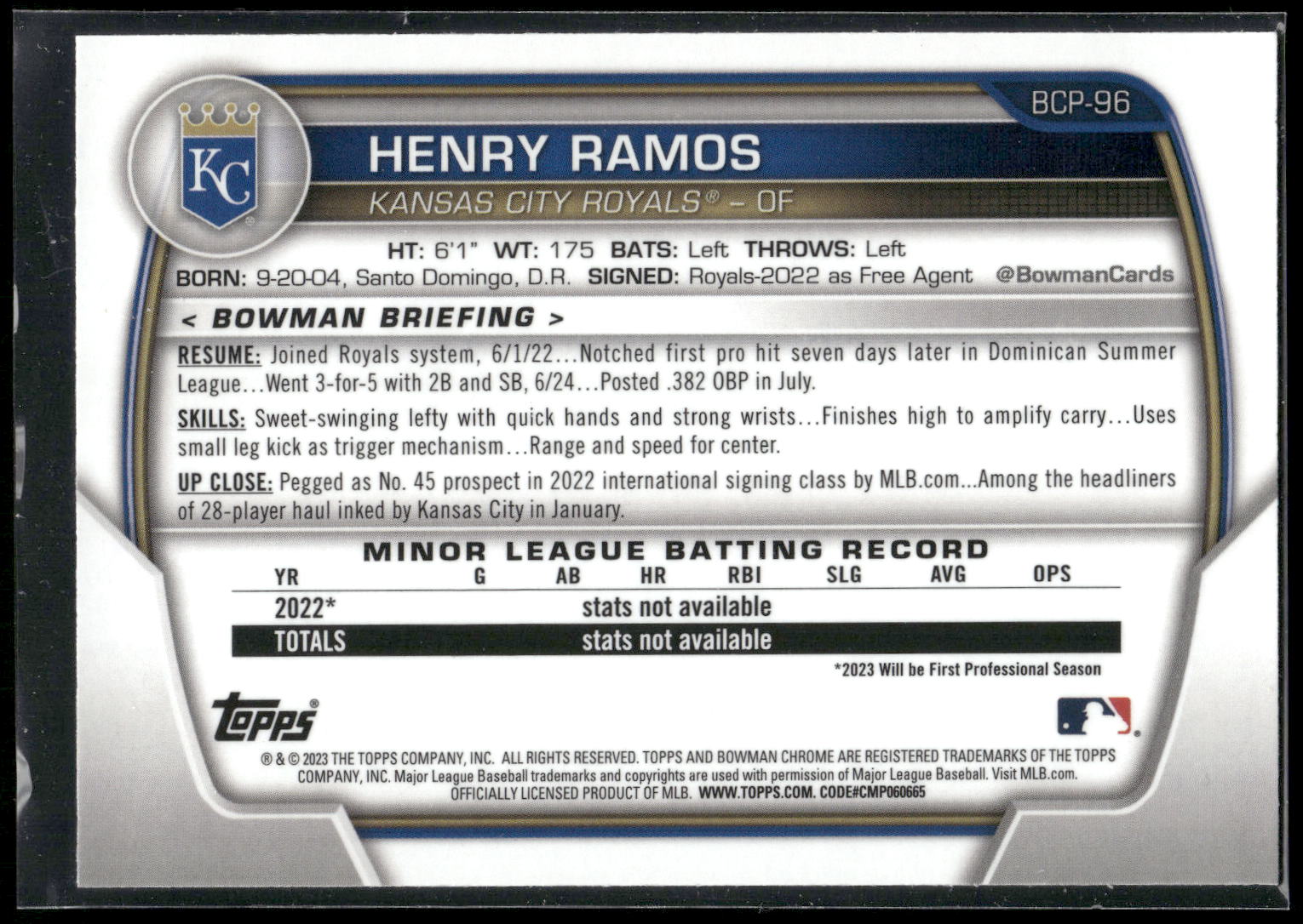 2023 Bowman #BCP-96 Henry Ramos Chrome Prospects