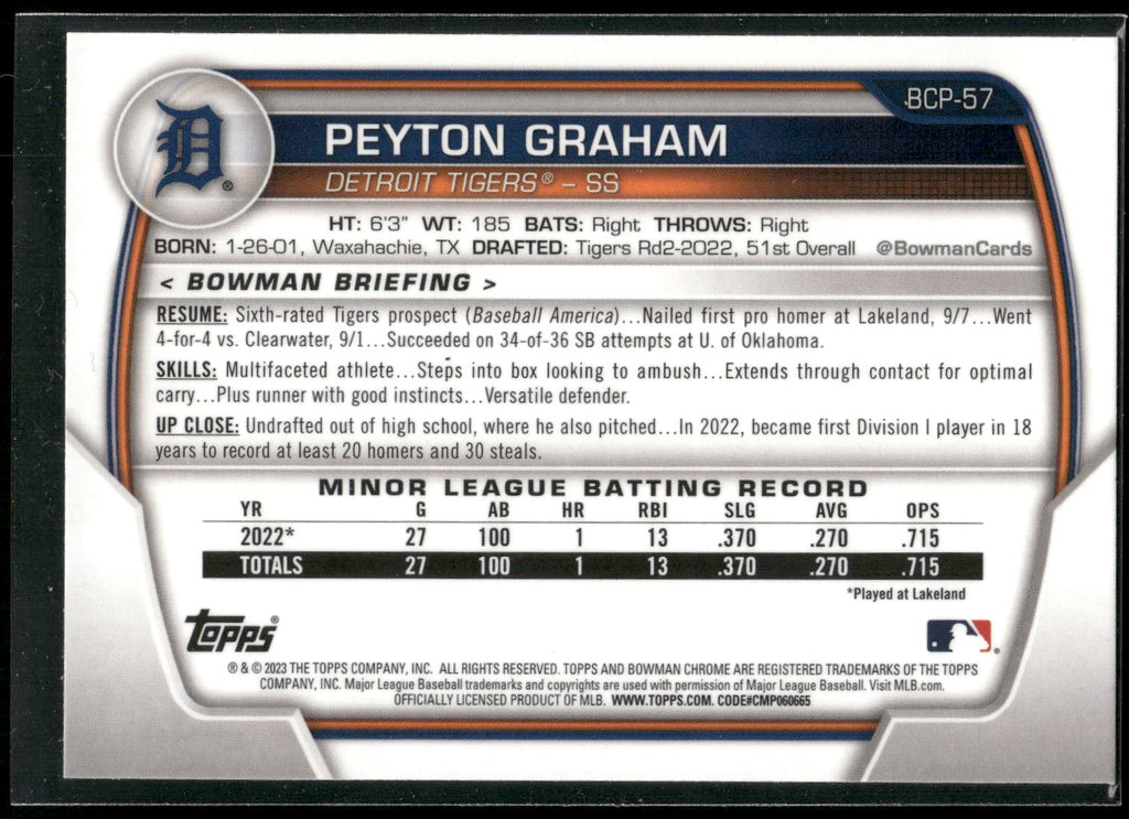 2023 Bowman #BCP-57 Peyton Graham Chrome Prospects