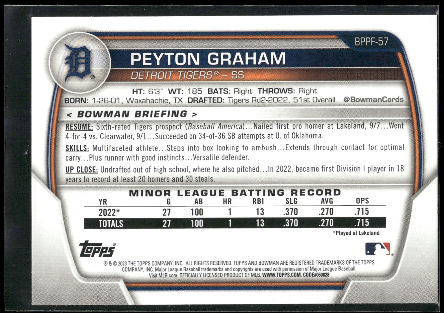 2023 Bowman 1st Edition #BPPF-57 Peyton Graham
