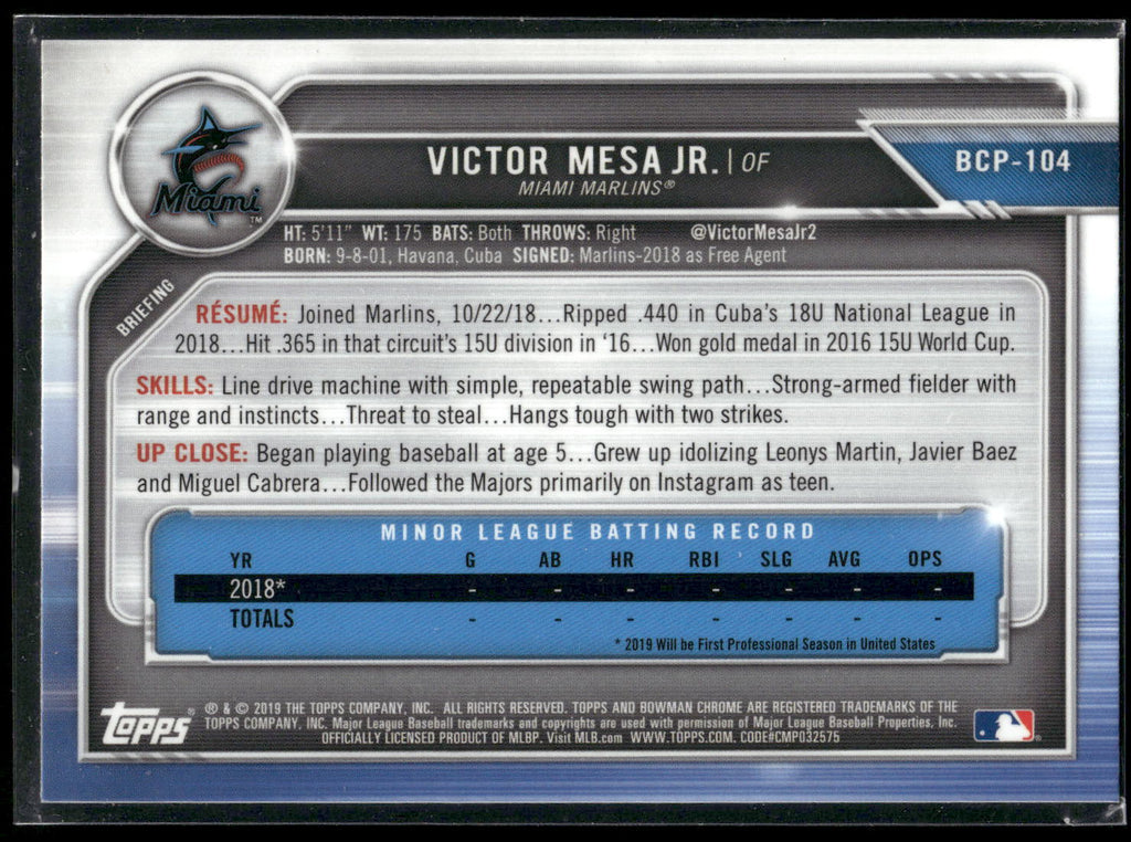 2019 Bowman #BCP-104 Victor Mesa Jr. Chrome Prospects