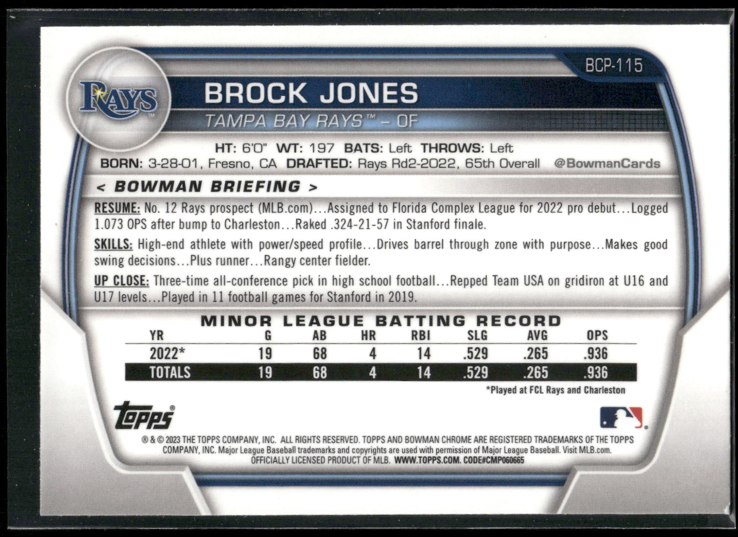 2023 Bowman #BCP-115 Brock Jones Chrome Prospects