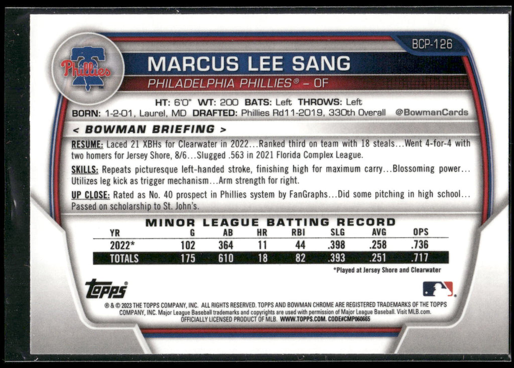 2023 Bowman #BCP-126 Marcus Lee Sang Chrome Prospects