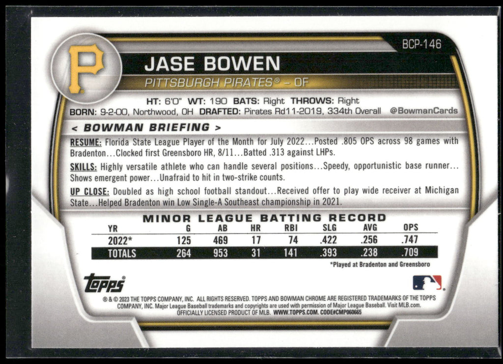 2023 Bowman #BCP-146 Jase Bowen Chrome Prospects