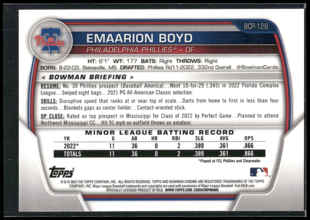 2023 Bowman #BCP-128 Emaarion Boyd Chrome Prospects