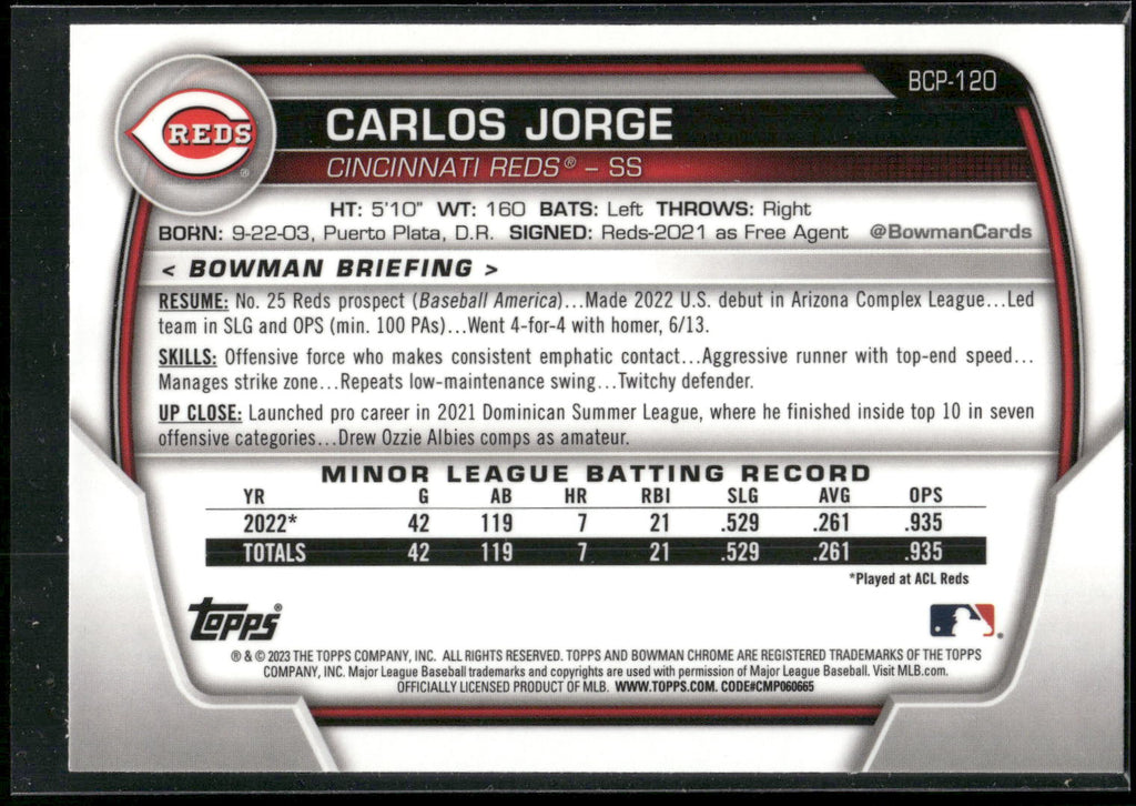 2023 Bowman #BP-120 Carlos Jorge Prospects
