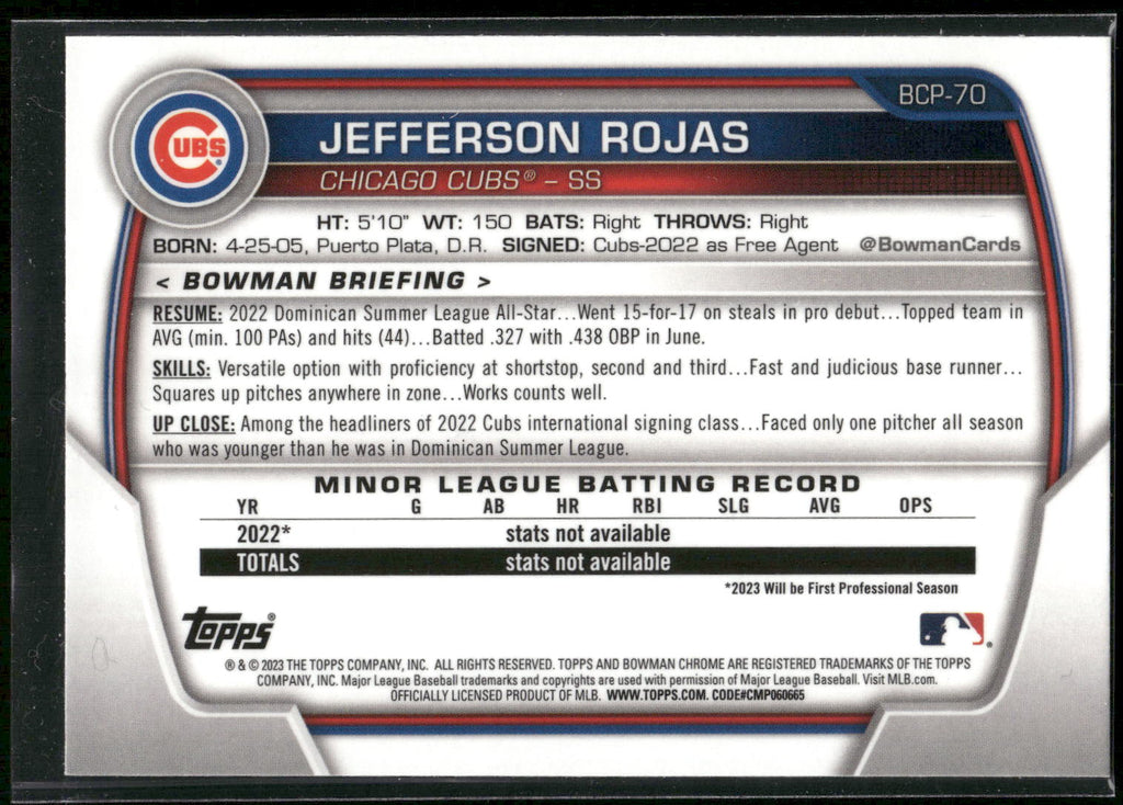 2023 Bowman #BP-70 Jefferson Rojas Prospects