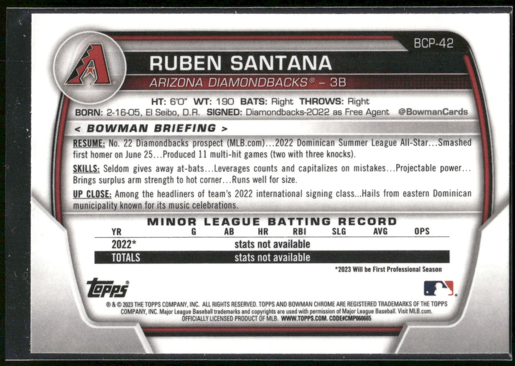 2023 Bowman #BCP-42 Ruben Santana Chrome Prospects