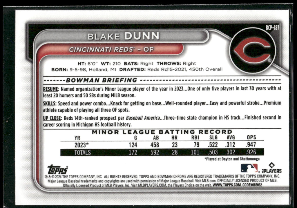 2024 Bowman Chrome #BCP-187 Blake Dunn Prospects