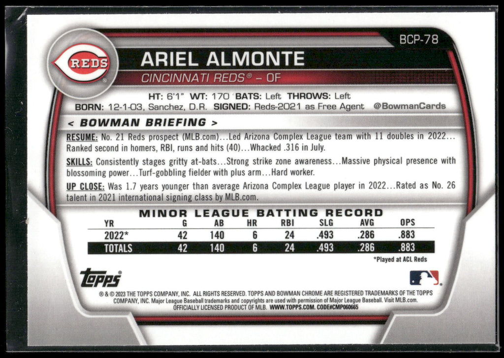 2023 Bowman #BCP-78 Ariel Almonte Chrome Prospects